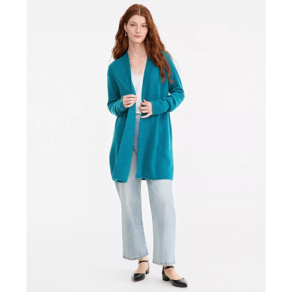 Charter Club Luxury 100% Cashmere Duster Open Front Cardigan Sweater Blue- Small